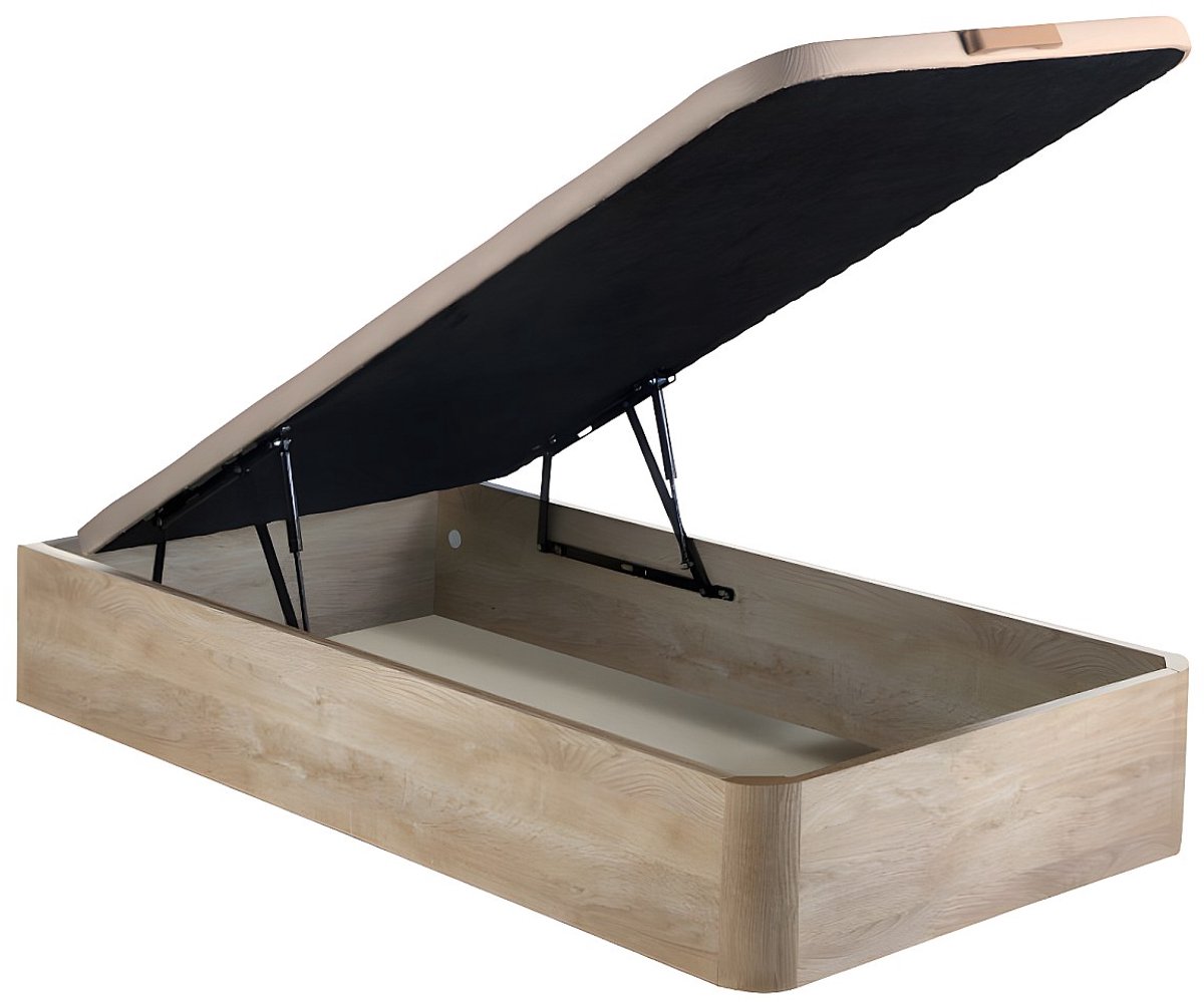 Vente-unique Set 90 x 190 cm bedbodem met opbergruimte, licht naturel + matras met veren en vormgeheugen van 15 cm dik - WOLKENLOS van YSMÉE