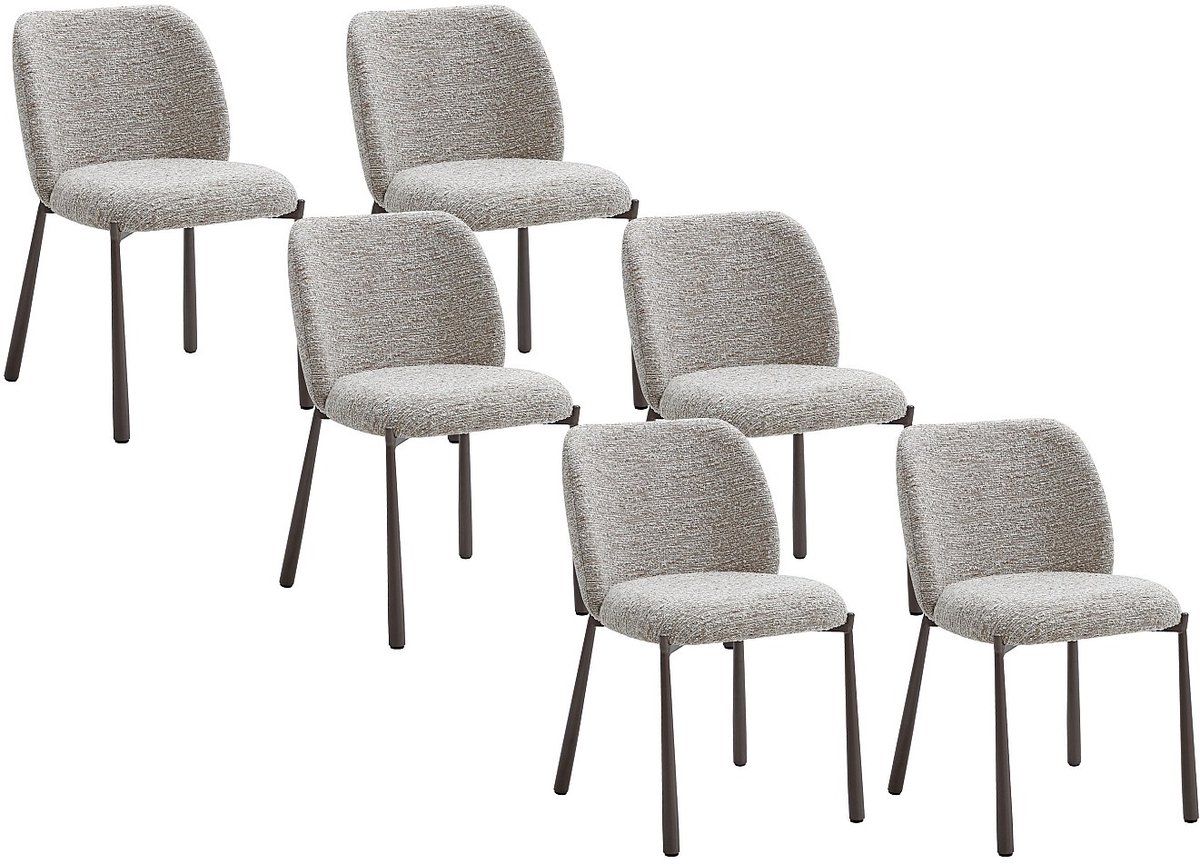 Vente-unique Set van 6 stoelen in getextureerde stof en bruin metaal - Beige - JIZAK