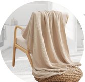 Plaid Beige - 100% Katoen - Dekentje voor op de bank - Sprei - Kleedje - Reisdeken - 150 x 200 cm - Mousseline