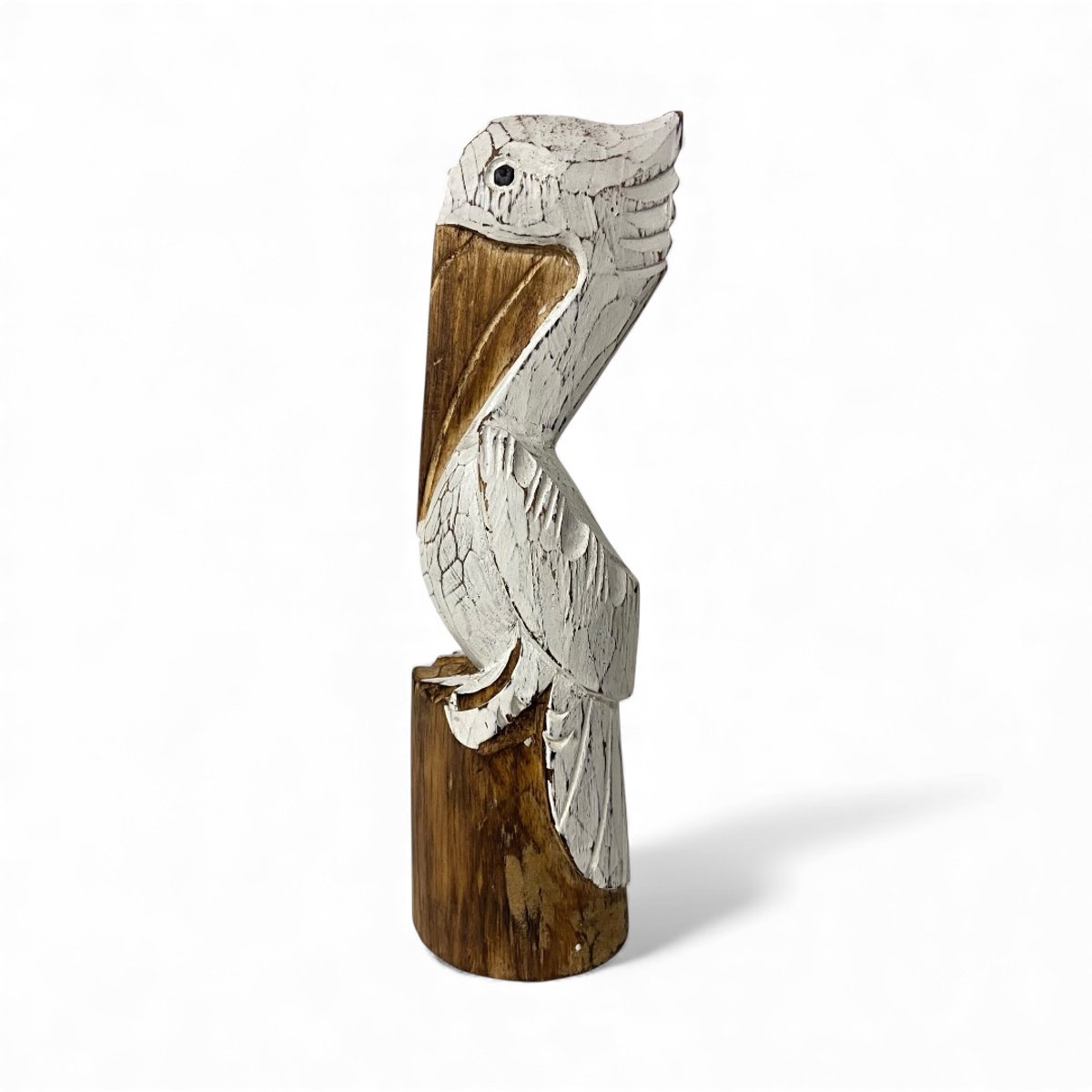 Houten Pelikaan Beeld op Voet – Decoratiebeeld Maat M – Handgemaakt – Ca. 30 cm Hoog – Houten Dierbeeld Indonesië