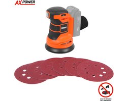 FERM - AX-POWER - ESM1014 - Accu - Schuurmachine - Roterend - 20V - 125mm - Instelbare snelheid - 5000-10000/min - Stofafzuiging - Zonder accu en lader - Met - Stofzak - 6 schuurvellen -Excentrische - schuurmachine- Handpalm - Draadloze schuurmachine