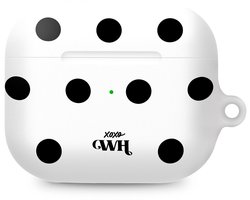 xoxo Wildhearts hoesje geschikt voor AirPods Pro 3 - Polka Dots (Wit) - Ook als telefoonhoesje verkrijgbaar - schokbestendige case - koptelefoonhoesje - Beschermhoes met stippenpatroon - Wit met zwart stippen