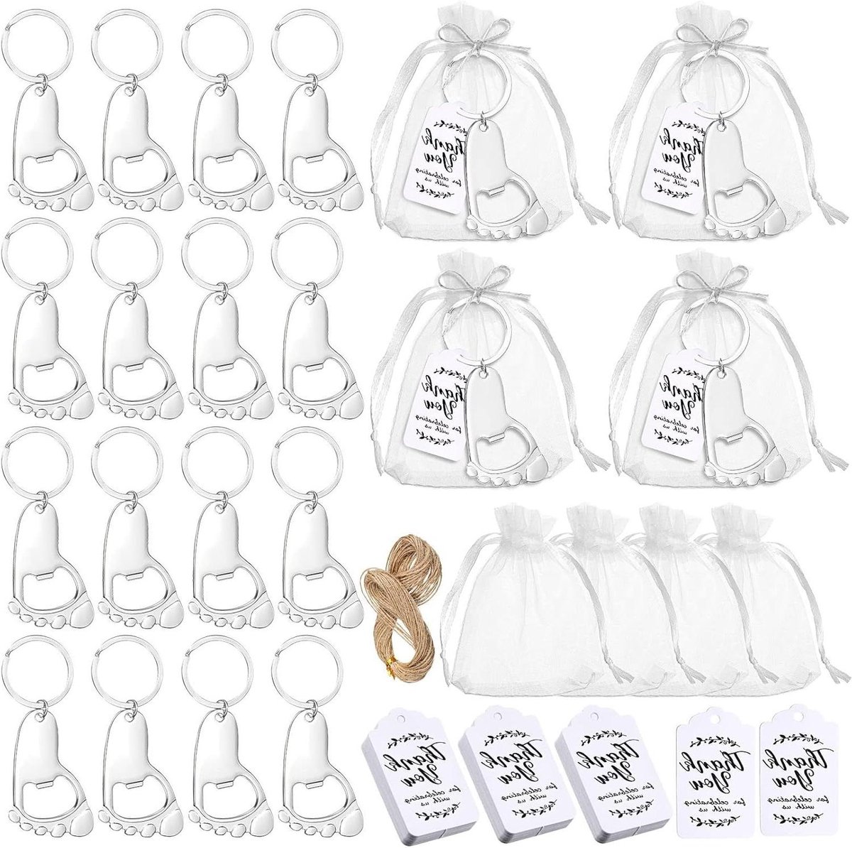 Cosensi - Babyvoetafdruk sleutelhanger voor babyshower feestcadeau - 24 stuks