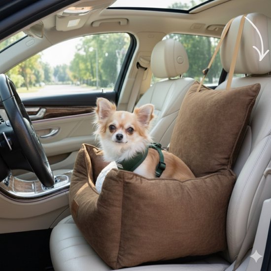 Panier de voiture pour chien Cee Cee - Panier de voiture très Luxe pour chien - Convient pour le siège arrière - Couverture pour chien - Convient également pour le siège passager - Marron - Céline