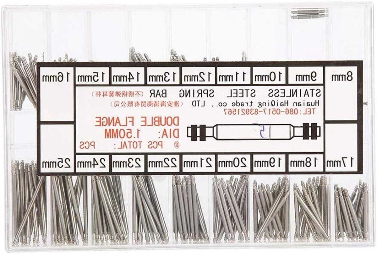 Cosensi - Horlogebandje veerstaafjes 270 stuks 8-25 mm roestvrij staal - reparatieset horloge-verwijderaar schakelpinnen 1,5 mm diameter - horlogemaker gereedschap