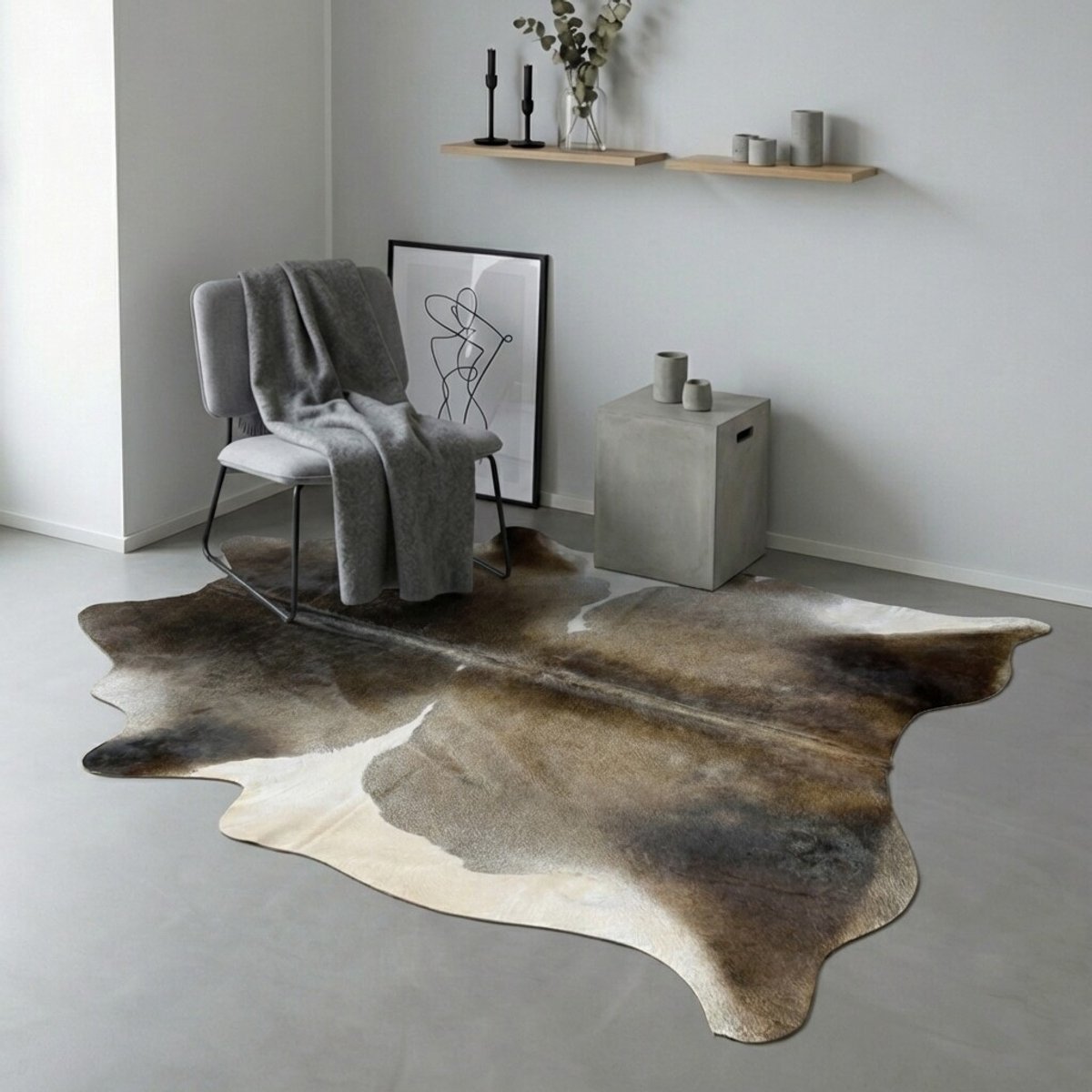 Koeienhuid Vloerkleed - Grijs / Taupe / 0161 - 201 x 201 cm - Koeienkleed / Koeienvel / Dierenvel / Dierenhuid / Koehuid Tapijt