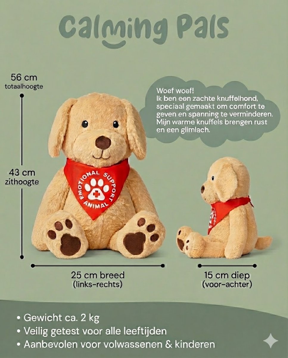 Calming Paws® Verzwaringsknuffel - Puppy - 50cm / 2.3 kg - Verzwaarde Knuffel - Sensorisch Speelgoed - Slaapknuffel voor Kind en Volwassenen — afbeelding 10