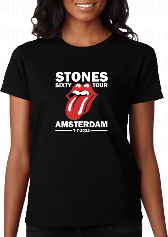 ROLLING STONES Sixty Tour damesshirt - Zwart - Maat L - Korte mouwen - Ronde hals - Regular Fit - Amterdam Arena - 7 juli 2022 - Mick Jagger - Original Kwoots ROLLING STONES Sixty Tour damesshirt - Zwart - Maat L - Korte mouwen - Ronde hals - Regular Fit - Amterdam Arena - 7 juli 2022 - Mick Jagger - Original Kwoots
