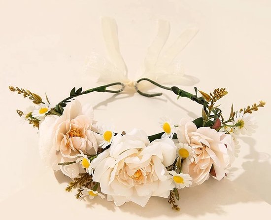 Fliex - couronne de fleurs - bandeau - fausses fleurs - blanc