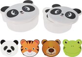 Boîtes à goûter Animaux - Boîtes à biscuits - Set de 4 - Grenouille / Tigre / Ours / Panda - Total de 16 boîtes