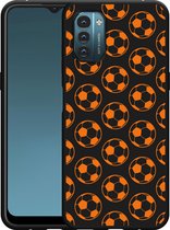 Nokia G11/G21 Hoesje Zwart Orange Soccer Balls - Designed by Cazy