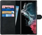 Rosso Deluxe Echt Leer Book Case Hoesje Geschikt voor Samsung Galaxy S22 Ultra | Ruimte voor drie pasjes | Portemonnee Book Case | Met Pasjeshouder | Zwart