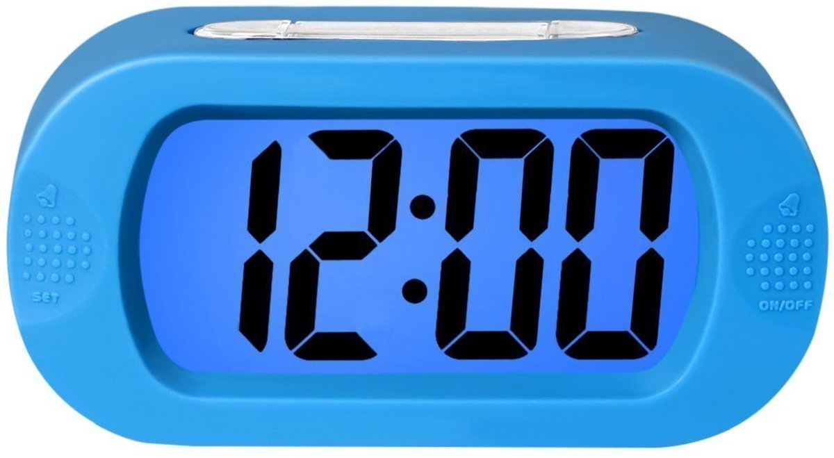 Digitale wekker 12 uurs am/pm - alarmklok met snooze en nachtlicht - blauw