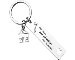 Fako Bijoux - Sleutelhanger New Home, New Adventure, New Memories - Huis - Sleutelring Tekst - Cadeau - Geschenk - Zilverkleurig