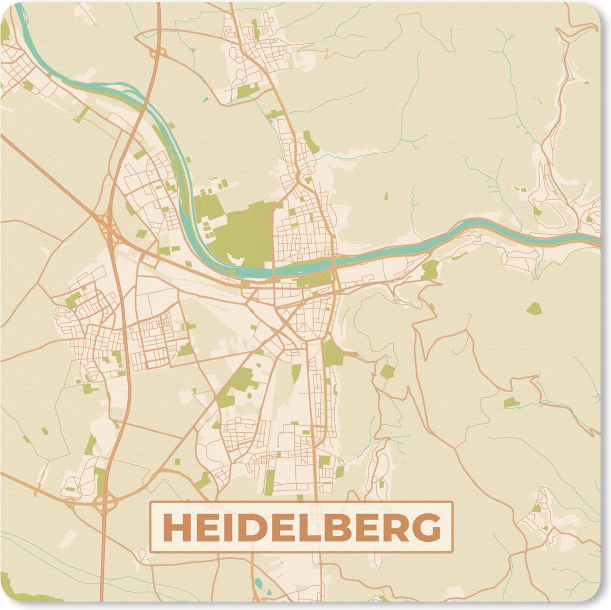 Muismat 20x20 cm - Mousepad Plattegrond - Heidelberg - Kaart - Stadskaart - Vintage - Muismatten - Stadskaart