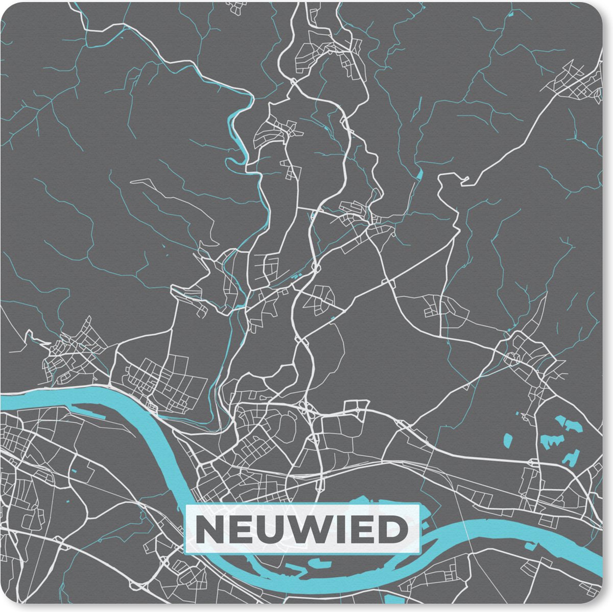 Muismat 30x30 cm - Mousepad Stadskaart – Plattegrond – Duitsland – Blauw – Neuwied – Kaart - Muismatten - Stadskaart