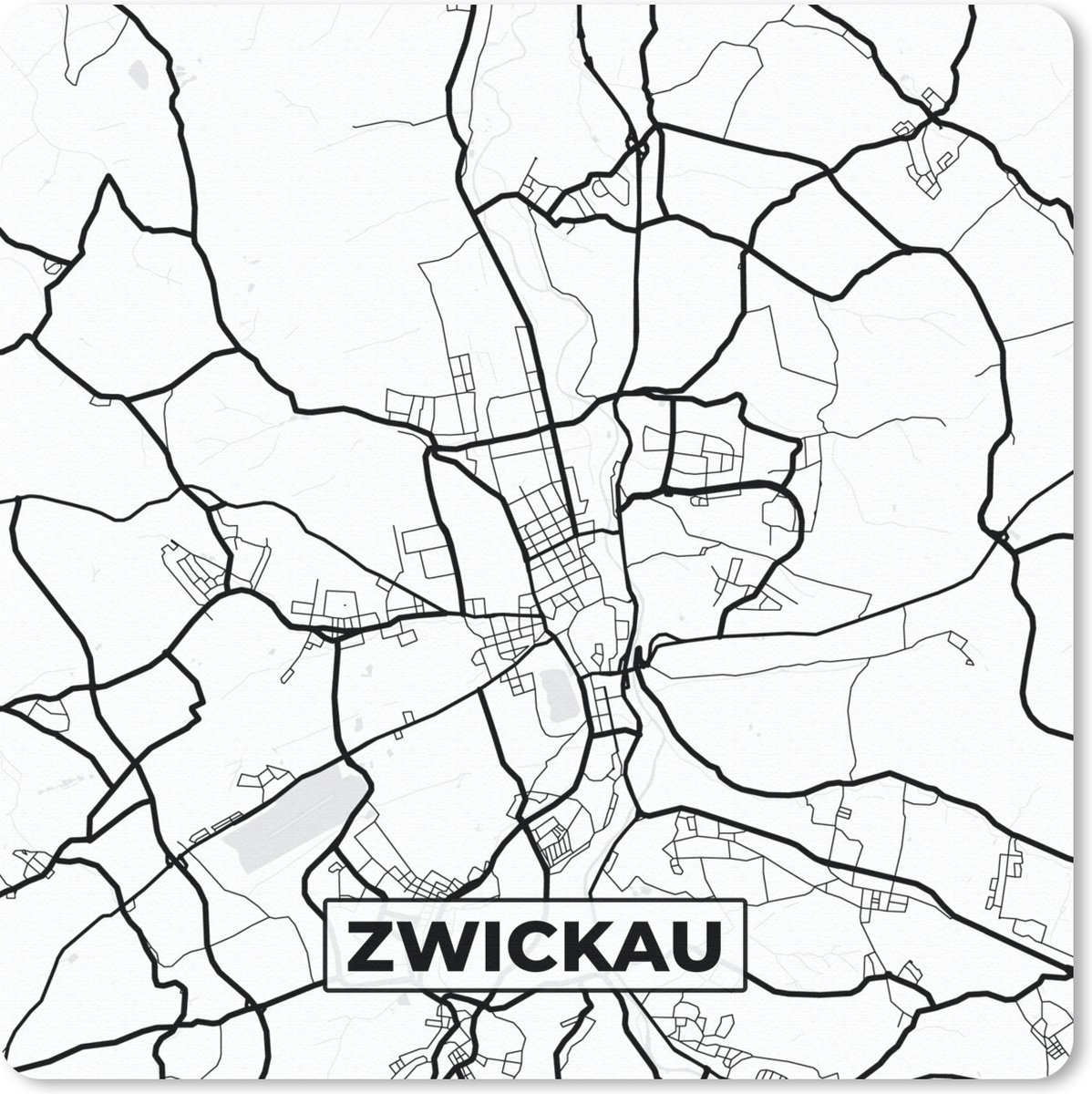 Muismat 20x20 cm - Mousepad Stadskaart - Plattegrond - Zwickau - Kaart - Muismatten - Stadskaart