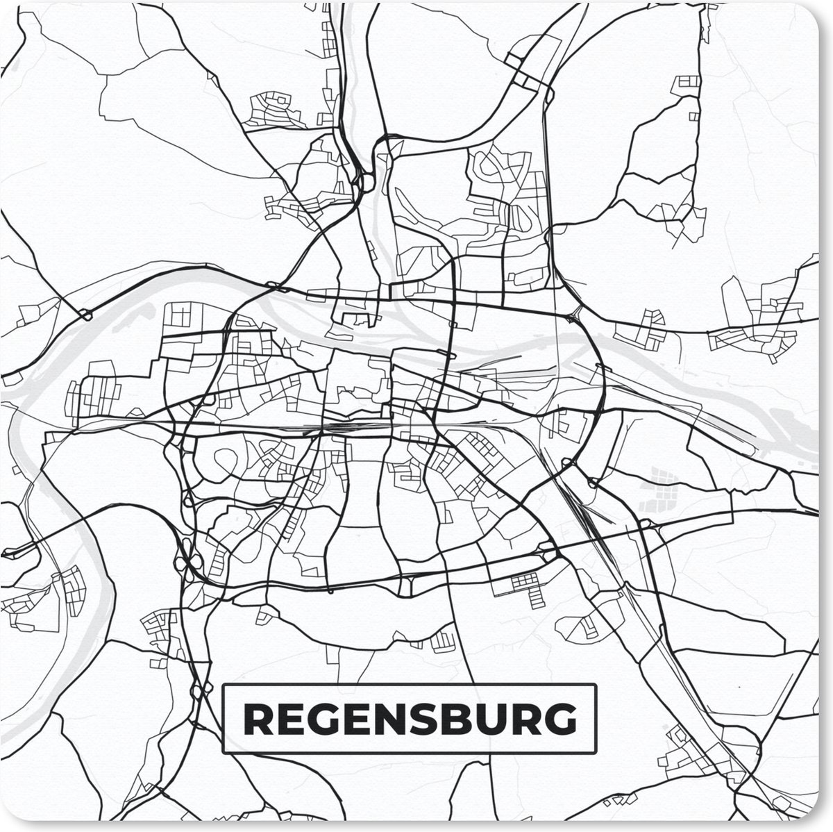 Muismat 30x30 cm - Mousepad Plattegrond - Kaart - Regenburg - Stadskaart - Muismatten - Stadskaart