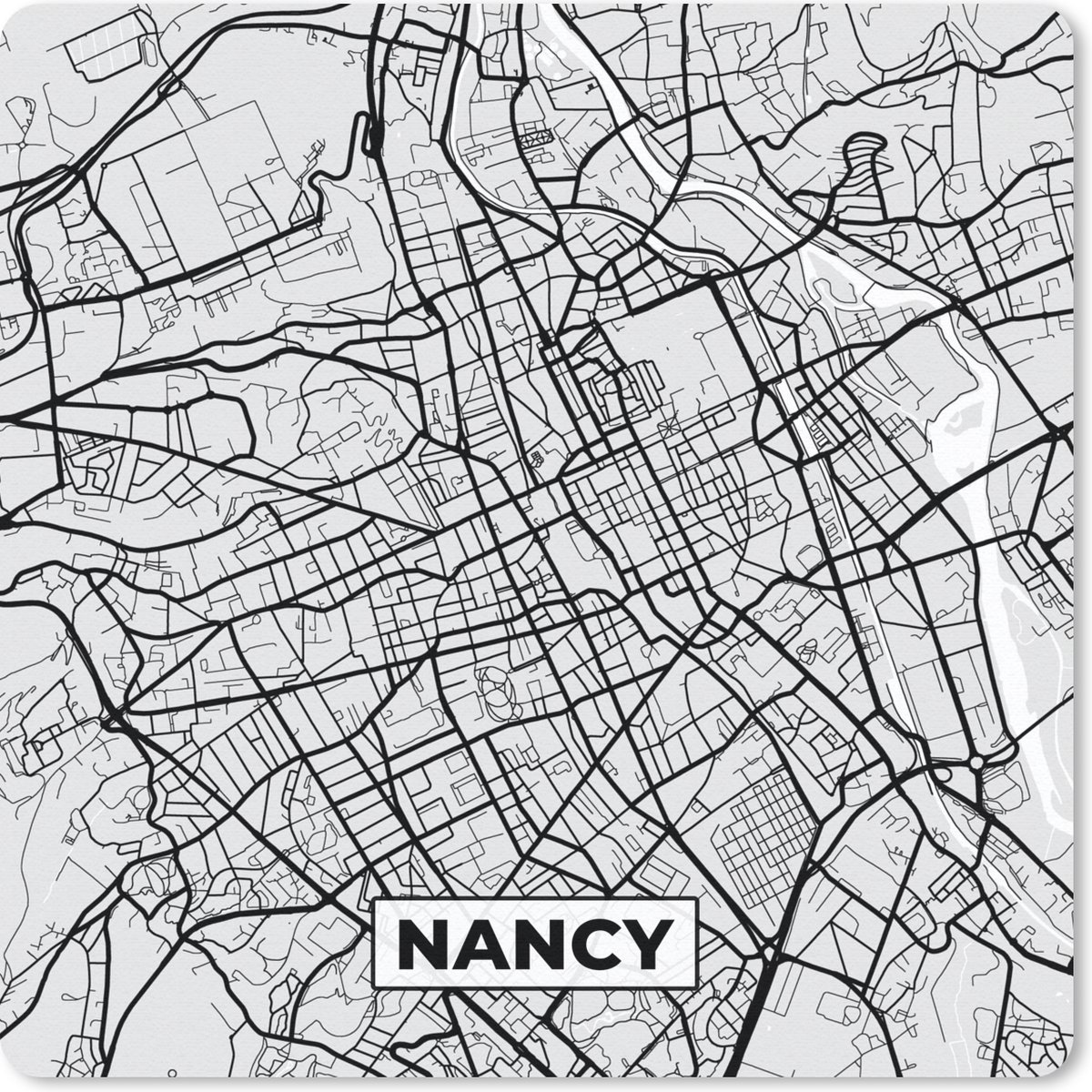 Muismat 30x30 cm - Mousepad Plattegrond - Kaart - Stadskaart - Frankrijk - Nancy - Muismatten - Stadskaart