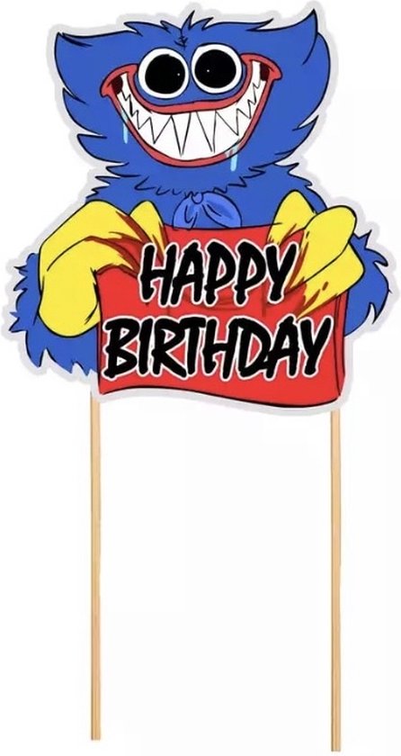 Huggy Wuggy Taart Decoratie - Taart Topper Happy Birthday - Poppy Playtime Taart Versiering - Verjaardag Versiering - Roblox - Topper