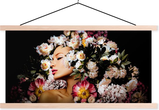 Posterhanger avec affiche - Affiche scolaire - Femmes - Fleurs - Roses - Portrait - 150x75 cm - Lattes vierges