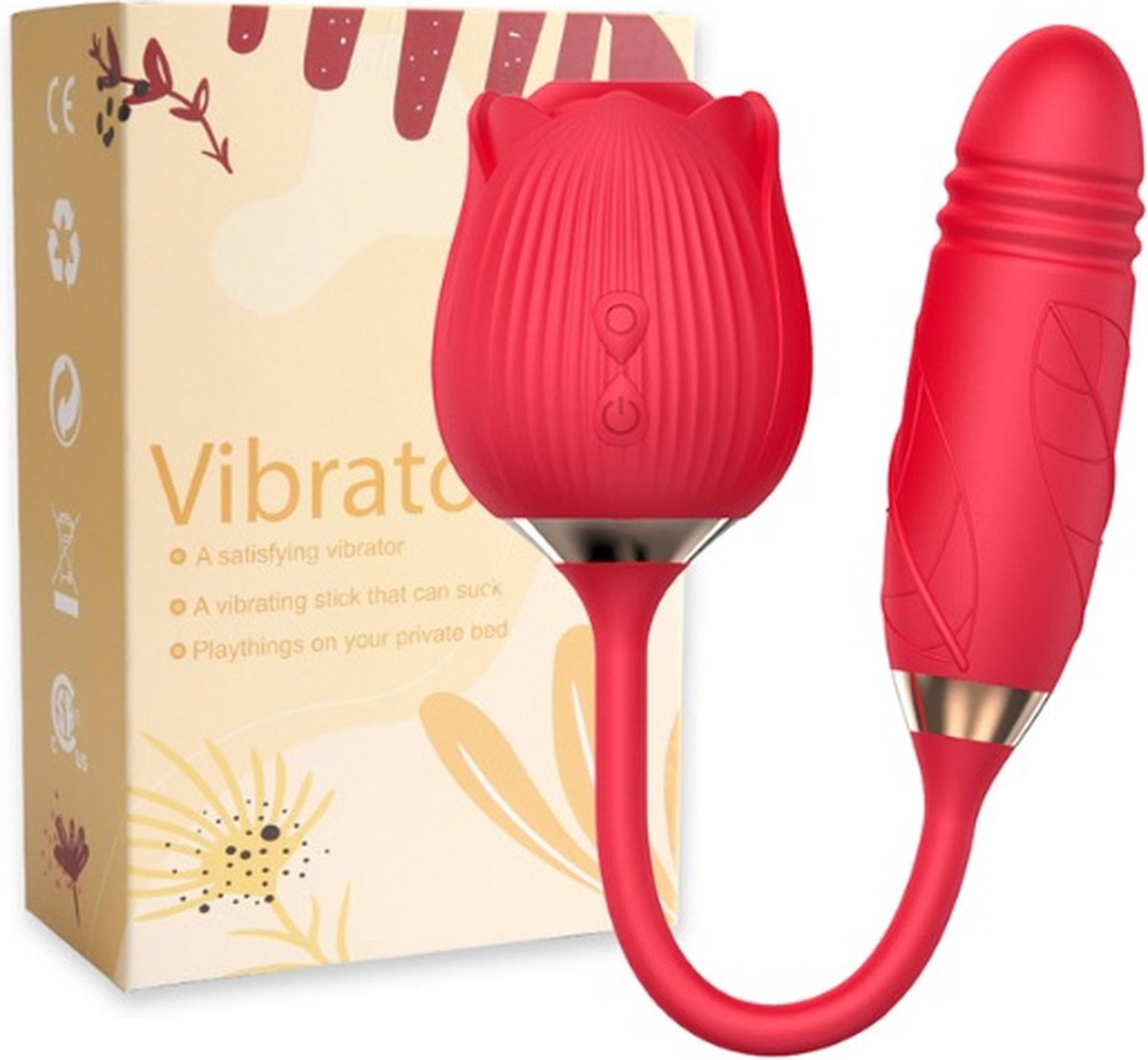 Luxe Vibrator roos met zuigende tong beweging - dildo - Gspot stimulator - Clitoris - seksspeeltje - sex toy - luchtdruk - Rood