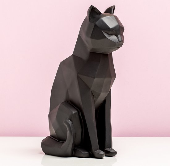 Present Time Ornament Origami Cat - Sitting polyresin Mat Zwart - 17x11,8x26,5cm