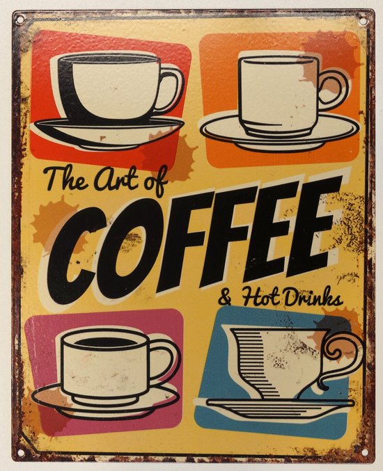 2D wandbord "Coffee & Hot Drinks" 20x25cm