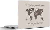 Laptop sticker - 15.6 inch - Spreuken - Quotes - The only trip you will regret is the one you don't take - Wereldkaart - 36x27,5cm - Laptopstickers - Laptop skin - Cover