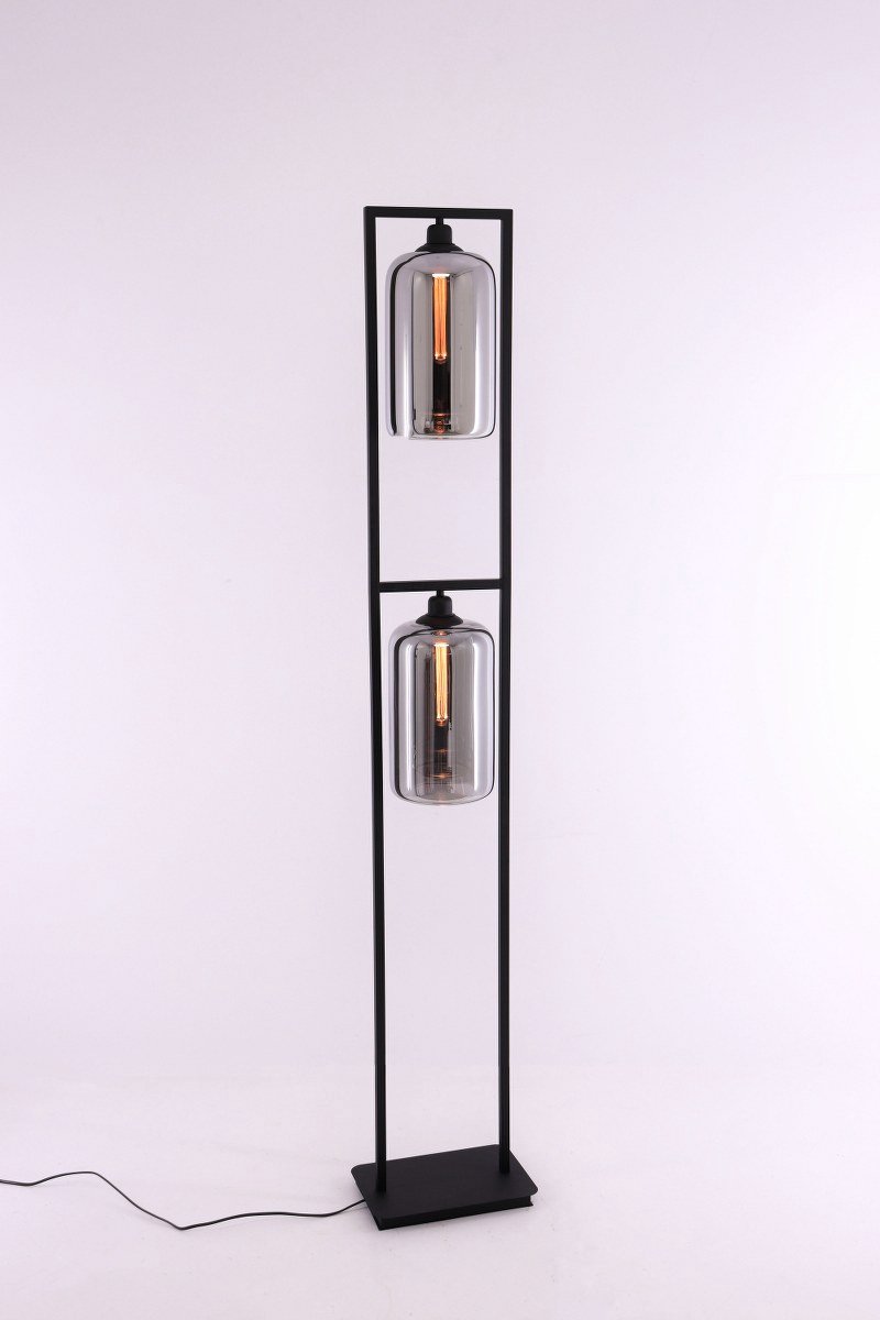 Vloerlamp EEF Folded - smoke rookglas - 2lichts 2xE27 - mat zwart - 170cm