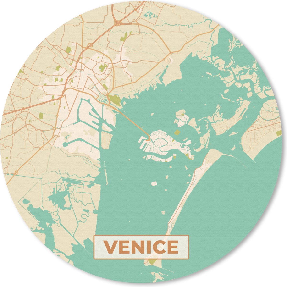 Muismat - Mousepad - Rond - Venetië - Stadskaart - Kaart - Plattegrond - Vintage - 40x40 cm - Ronde muismat
