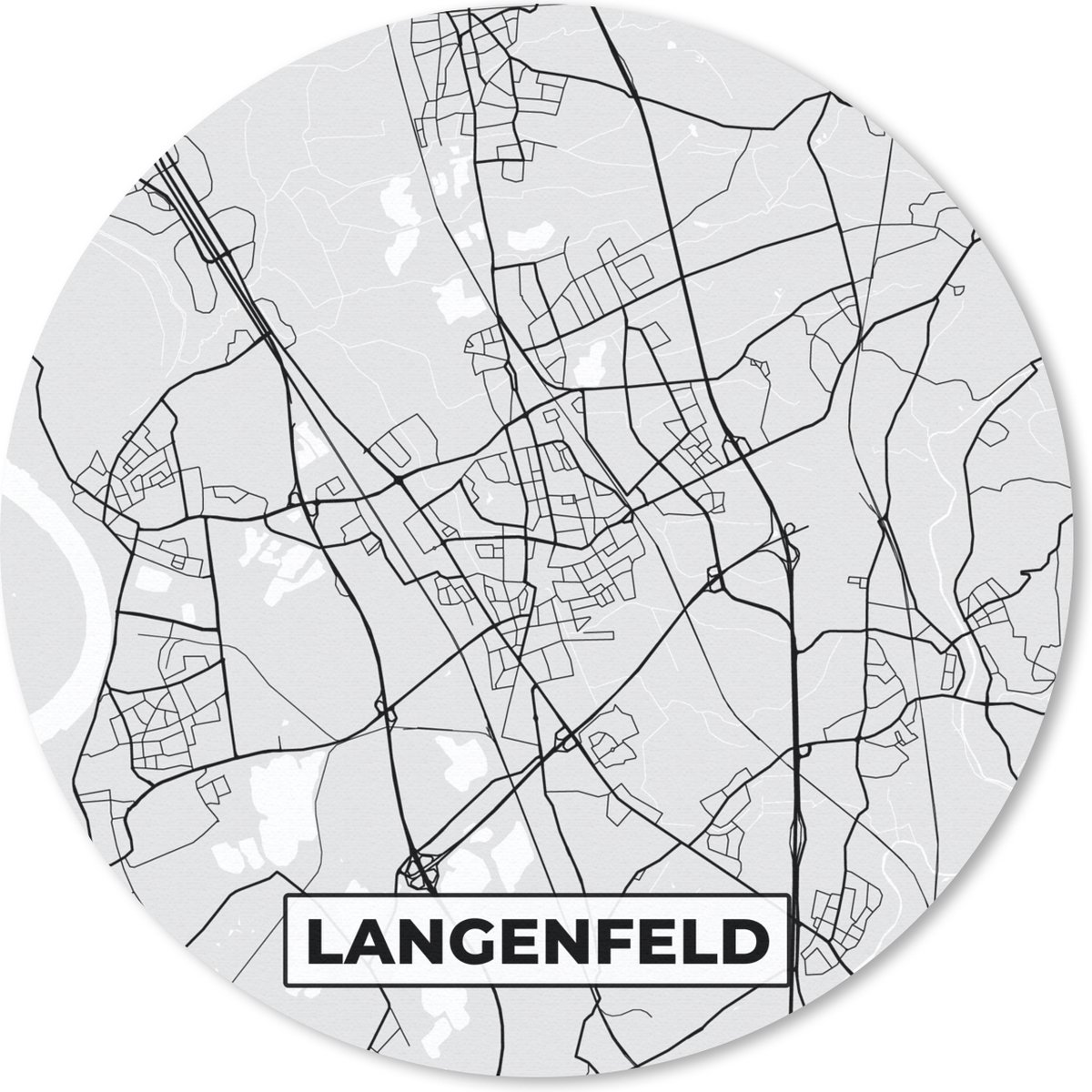 Muismat rond 30x30 cm - Mousepad Duitsland - Stadskaart - Plattegrond - Langenfeld - Kaart - Ronde muismatten - Stadskaart