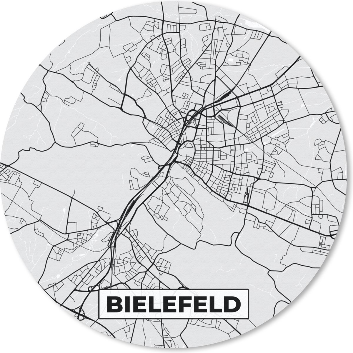 Muismat rond 30x30 cm - Mousepad Duitsland - Plattegrond - Kaart - Stadskaart - Bielefeld - Ronde muismatten - Stadskaart