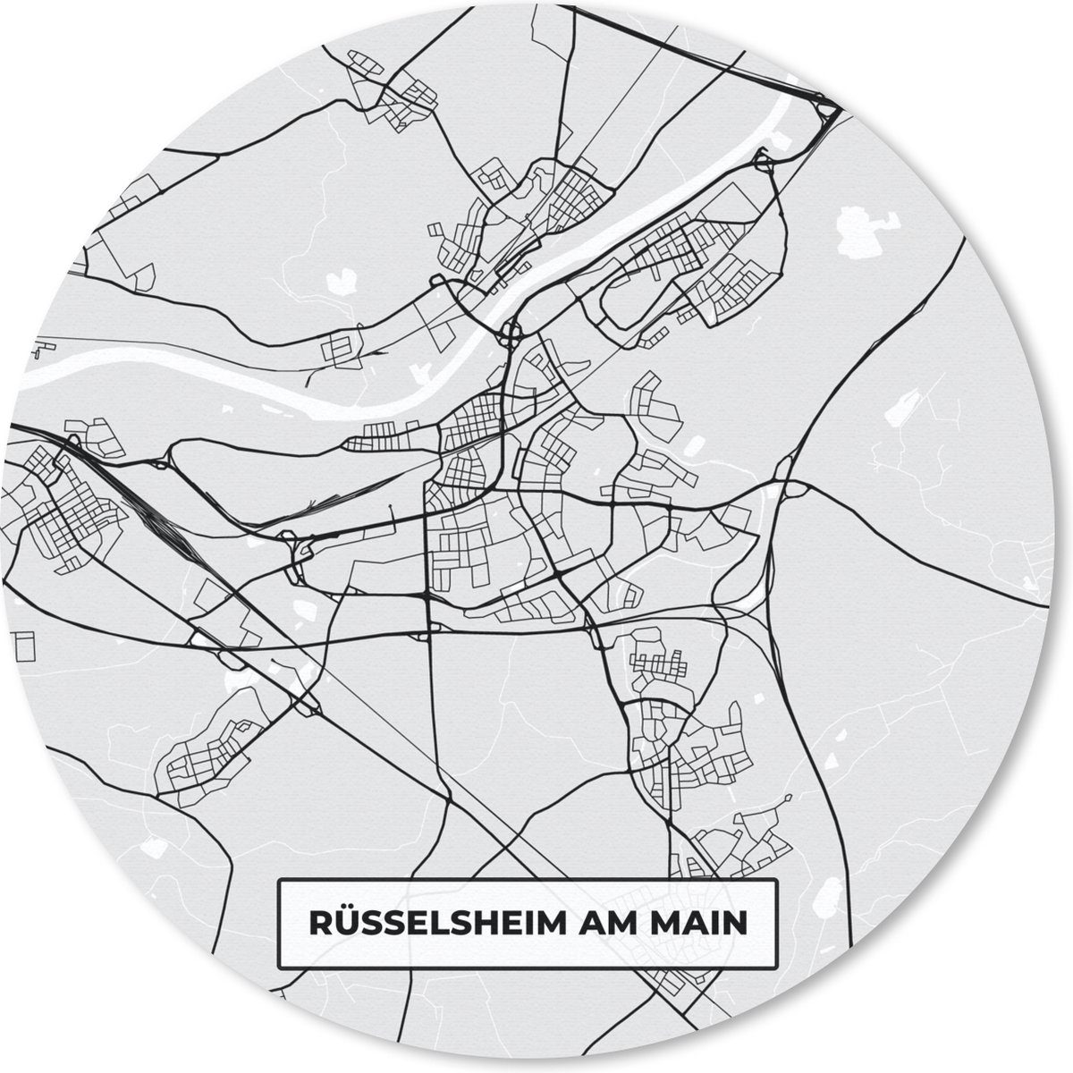 Muismat rond 40x40 cm - Mousepad Kaart - Rüsselsheim Am Main - Duitsland - Stadskaart - Plattegrond - Ronde muismatten - Stadskaart