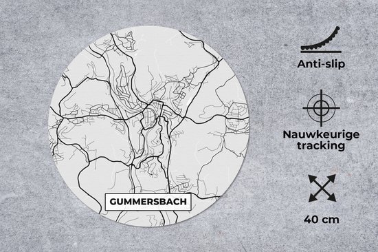 Muismat - Mousepad - Rond - Kaart - Plattegrond - Duitsland - Gummersbach - Stadskaart - 40x40 cm - Ronde muismat