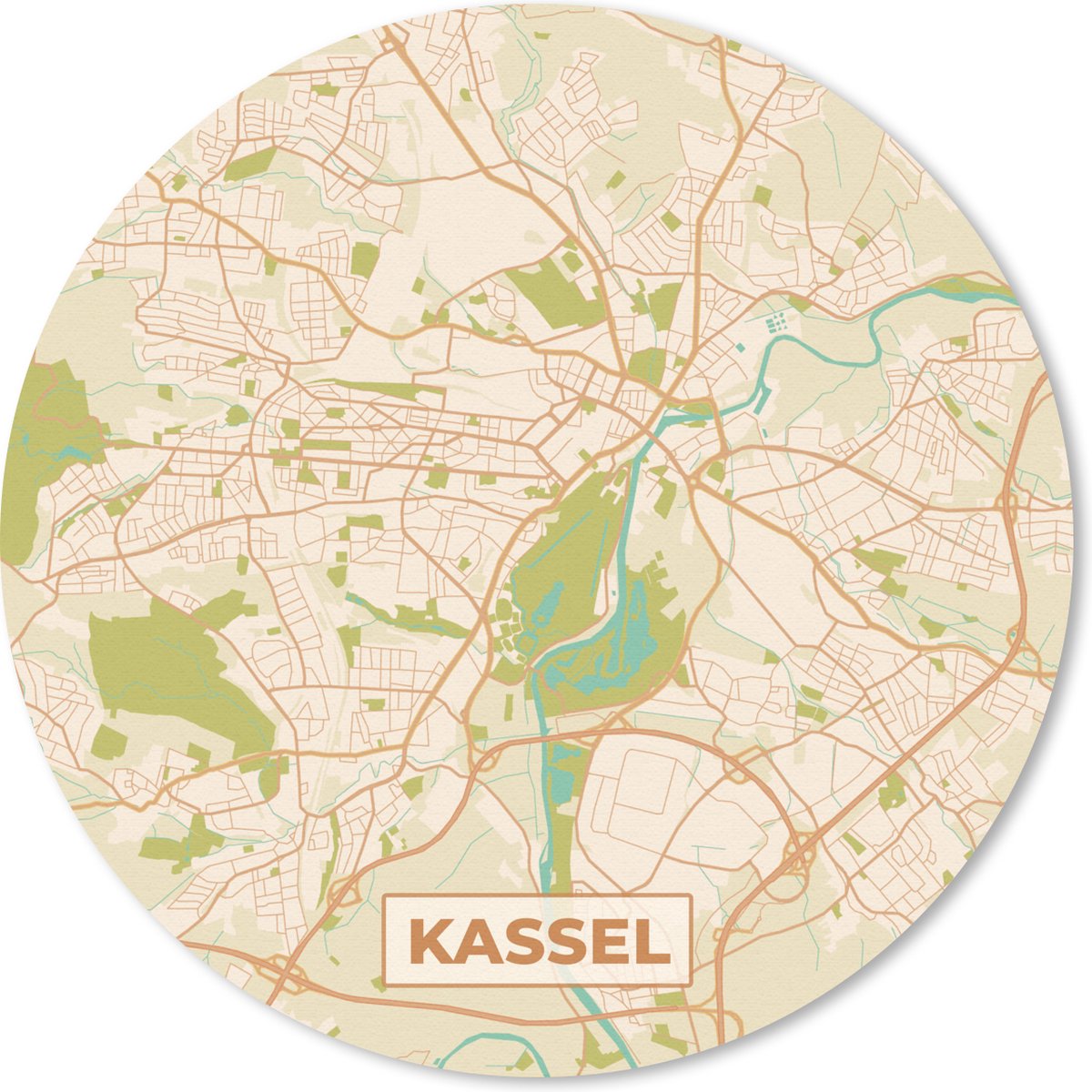Muismat rond 40x40 cm - Mousepad Plattegrond - Kassel - Vintage - Kaart - Stadskaart - Ronde muismatten - Stadskaart