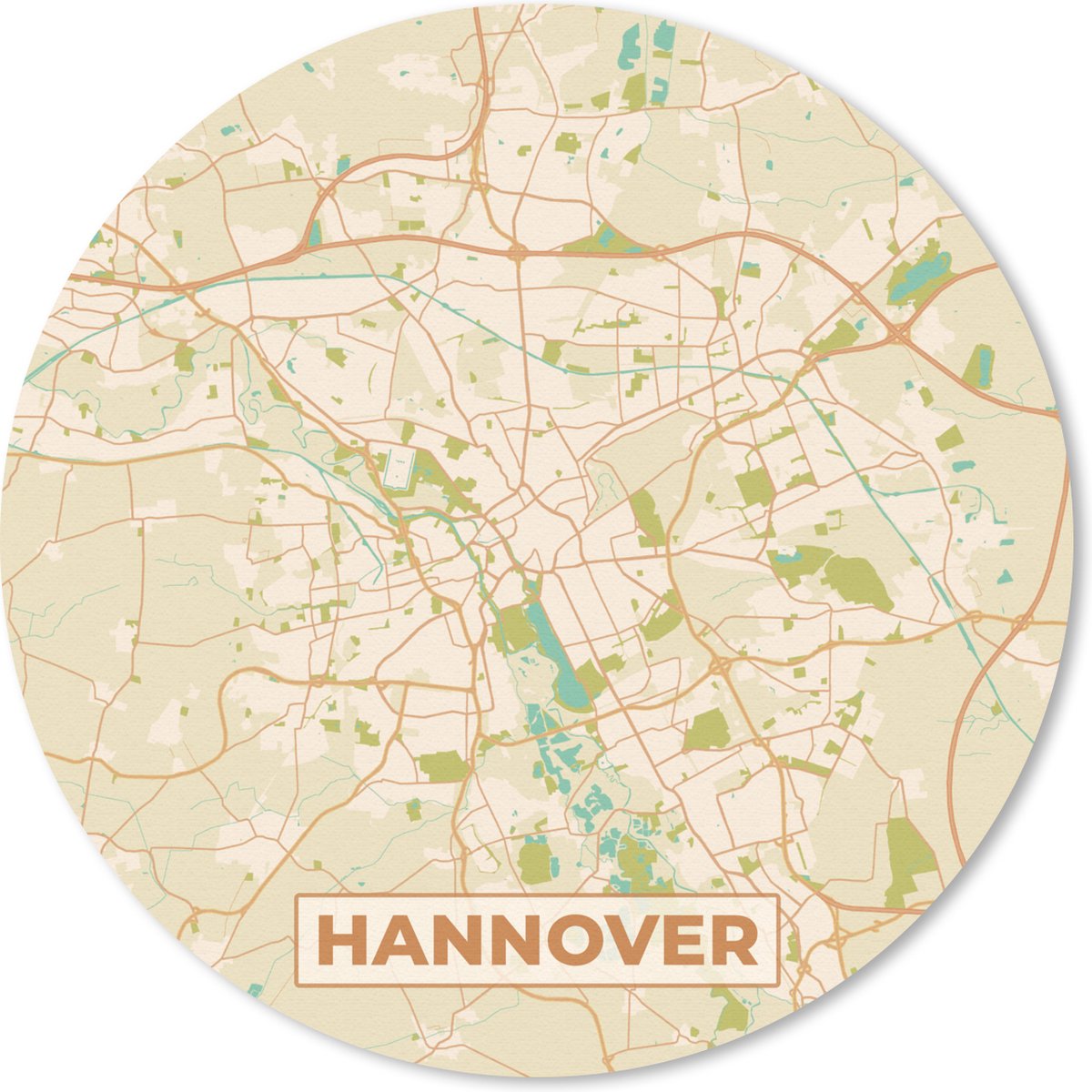 Muismat - Mousepad - Rond - Plattegrond - Hannover - Vintage - Kaart - Stadskaart - 40x40 cm - Ronde muismat