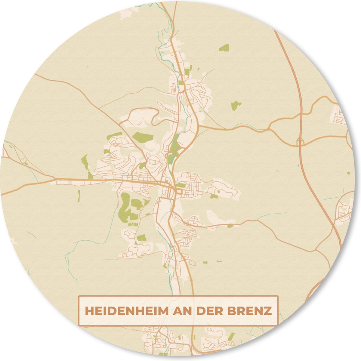 Muismat rond 30x30 cm - Mousepad Vintage - Stadskaart - Heidenheim an der Brenz - Kaart - Plattegrond - Ronde muismatten - Stadskaart