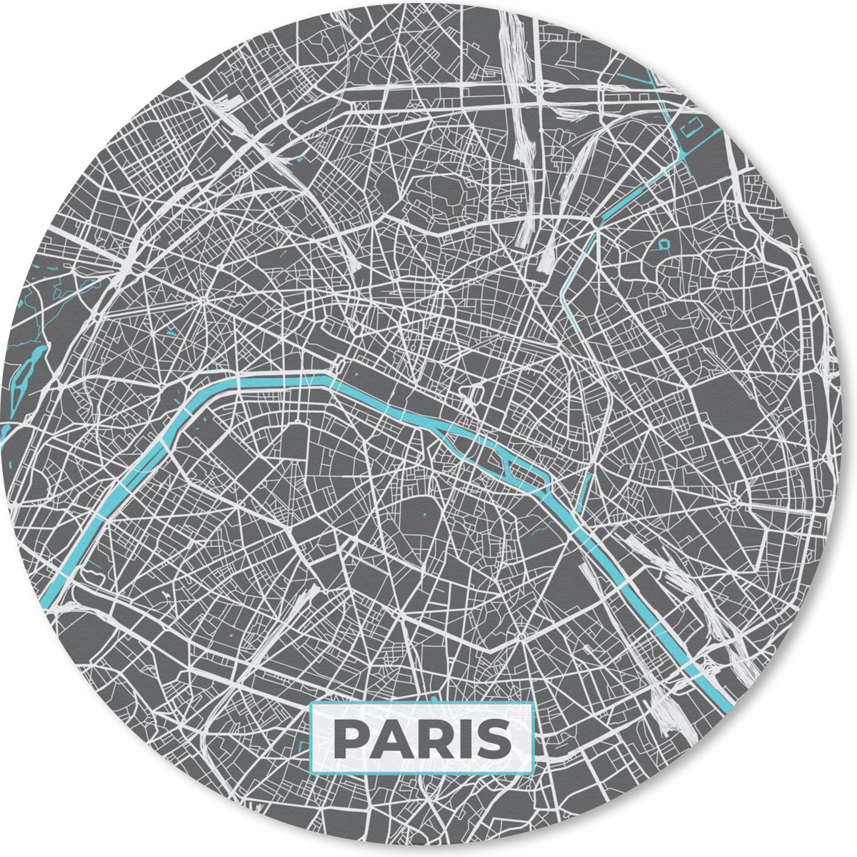 Muismat rond 40x40 cm - Mousepad Parijs - Stadskaart - Frankrijk - Kaart - Plattegrond - Ronde muismatten - Stadskaart