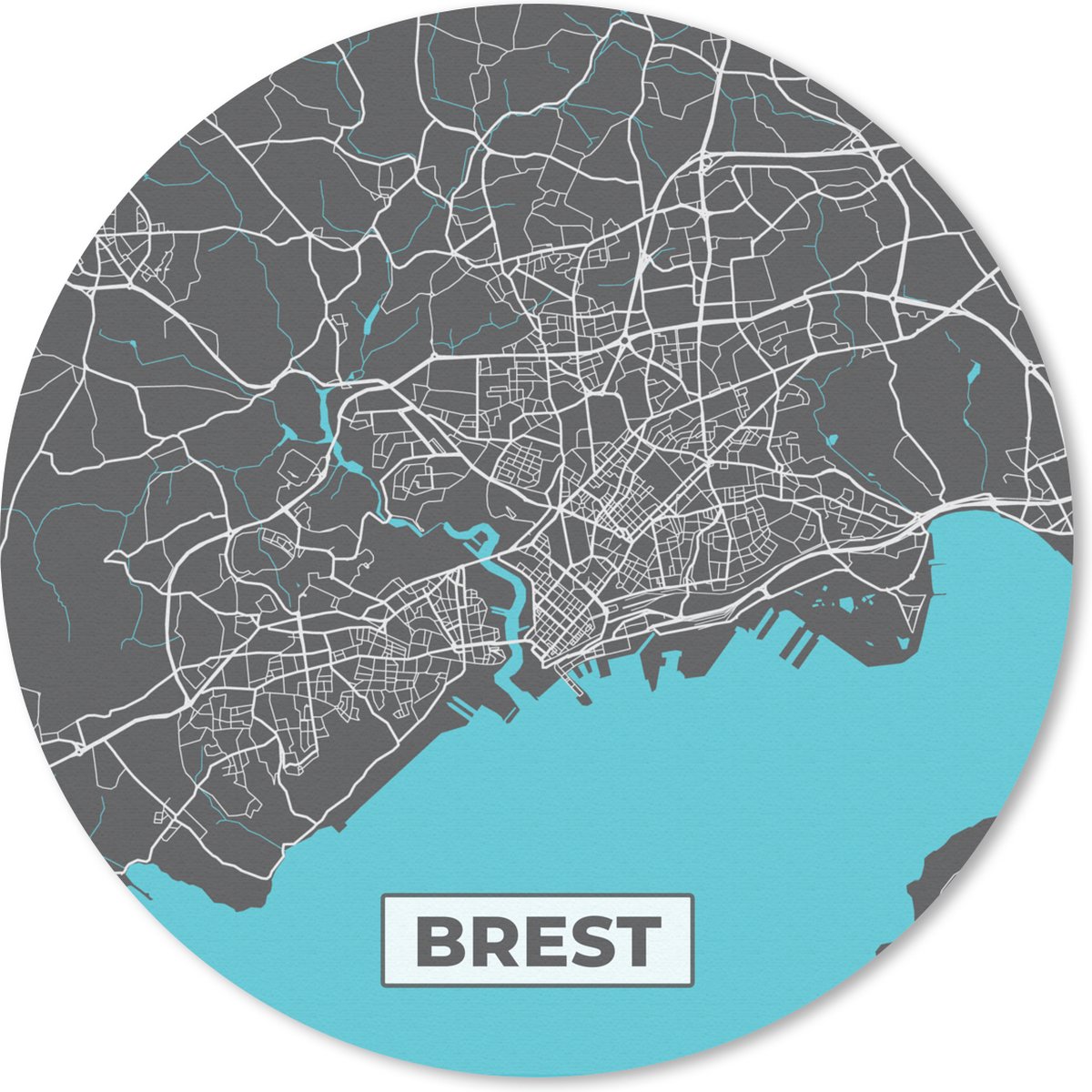 Muismat rond 30x30 cm - Mousepad Brest - Frankrijk - Plattegrond - Stadskaart - Kaart - Ronde muismatten - Stadskaart
