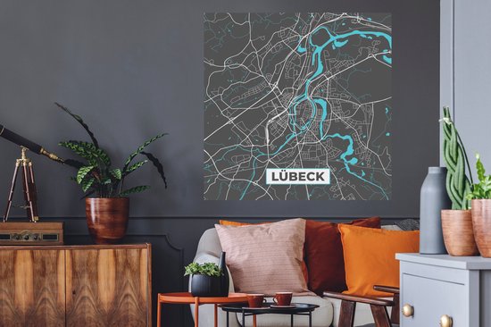 Stickers muraux - Lübeck - Plan de la ville - Blauw - Carte - Plan de la ville - Carte - Allemagne - 100x100 cm - Feuille adhésive XXL