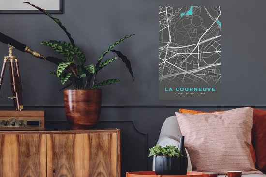 Stickers muraux - La Courneuve - Plan de ville - Plan - Carte - France - 40x60 cm - Film adhésif
