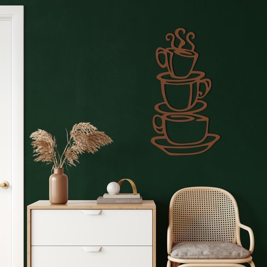 Wanddecoratie | Koffiekopjes  / Coffee Cups | Metal - Wall Art | Muurdecoratie | Woonkamer |Bronze| 40x75cm