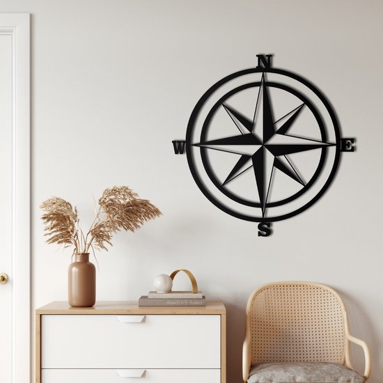 Wanddecoratie | Kompas Monogram  / Compass Monogram | Metal - Wall Art | Muurdecoratie | Woonkamer |Zwart| 61x61cm