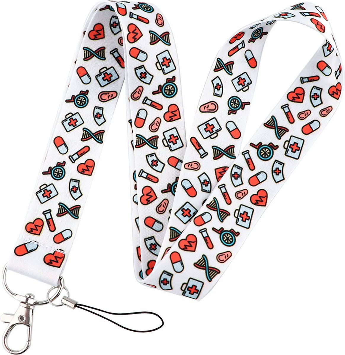 DW4Trading Sleutelkoord Medicijnen Pillen Verzorging Wit - Sleutelhanger - Keycord - Lanyard - Lengte 48 cm