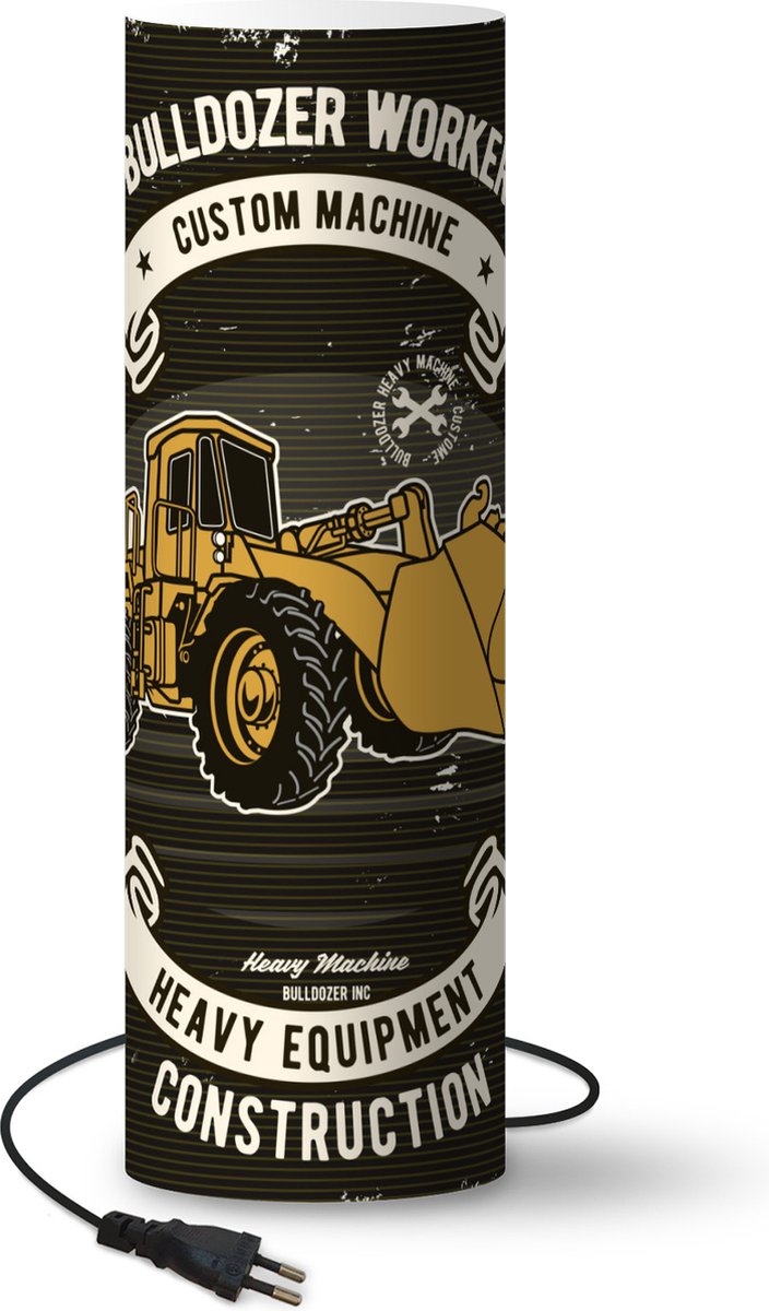 Lamp - Nachtlampje - Tafellamp slaapkamer - Bulldozer - Vintage - Banner - 60 cm hoog - Ø19.1 cm - Inclusief LED lamp