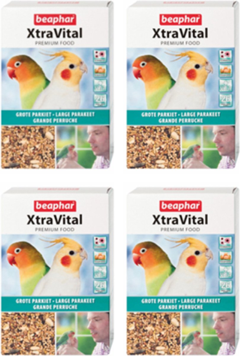 4x Beaphar XtraVital Grote Parkiet - vogelvoer - 1kg