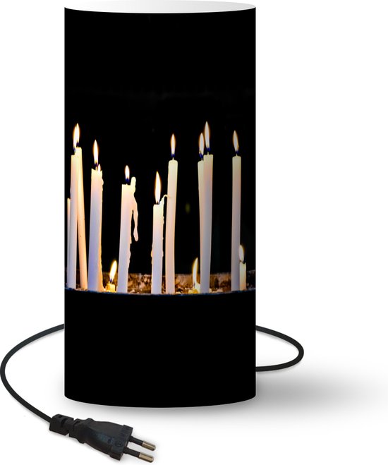 Lamp Kaars - Brandende kaarsen in dienblad lamp - 33 cm hoog - Ø16 cm -  Inclusief LED lamp | bol.com