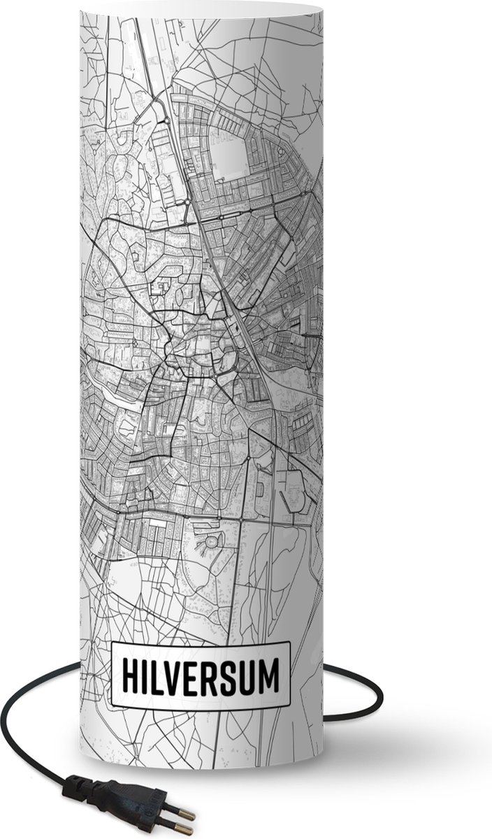Lamp - Nachtlampje - Tafellamp slaapkamer - Stadskaart Hilversum - 50 cm hoog - Ø15.9 cm - Inclusief LED lamp - Plattegrond