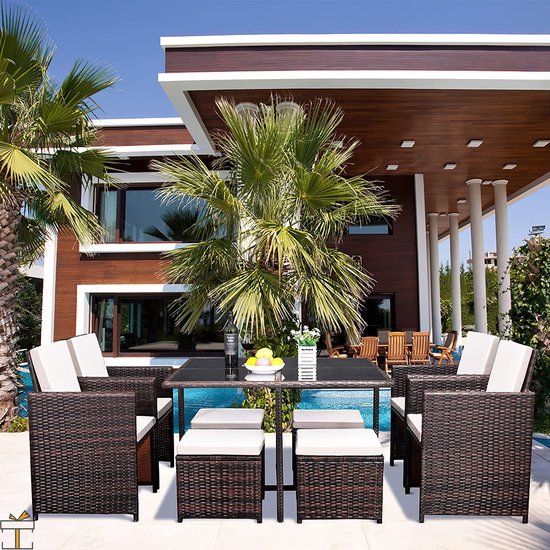 Ensemble de jardin de Luxe Happyment® - 4 à 8 personnes - Ensemble salon de jardin - Coussins lavables - Table de jardin avec chaises - Ensembles de jardin de jardin - Salon de jardin